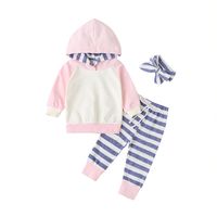 Spring And Autumn Fashion Long-sleeved Sweater Suit Striped Hooded Top And Trousers Two-piece Children's Clothing sku image 1