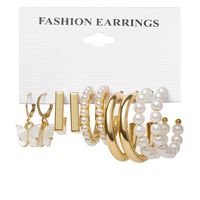 Retro Pearl Rhinestone Card Earrings Geometric Tassel Pendant Earrings Set sku image 7
