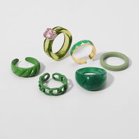 New Retro Fashion Ring Set Version Creative Green Dripping Love Resin Ring 6-piece Set sku image 1