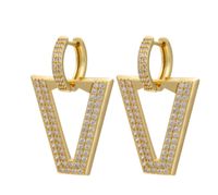 Foreign Trade Micro-inlaid Full Zircon Earrings Inverted Triangle V-shaped Trend Earrings Cross-border Accessories sku image 1