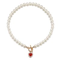 Pearl Retro Simple Necklace Heart Pendant Clavicle Chain Wholesale sku image 7