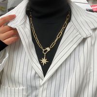 Cross-border New Arrival Hip Hop Cool Asterism Necklace For Men And Women In Stock Direct Supply European And American Simple Copper-plated Gold Inlaid Zirconium Sweater Chain main image 1