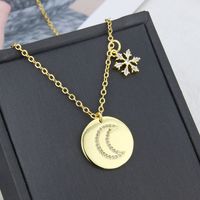 New Round Moon Tag Snowflake Copper Gold-plated Combination Necklace main image 3