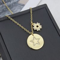 Korean Glossy Round Brand Inlaid Zirconium Combination Copper Gold-plated Five-pointed Star Necklace main image 3