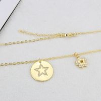 Korean Glossy Round Brand Inlaid Zirconium Combination Copper Gold-plated Five-pointed Star Necklace main image 4