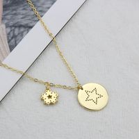 Korean Glossy Round Brand Inlaid Zirconium Combination Copper Gold-plated Five-pointed Star Necklace main image 5