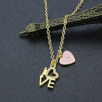 Retro Heart Letter Combination Pendant Tag Copper Gold-plated Necklace main image 3