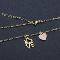 Retro Heart Letter Combination Pendant Tag Copper Gold-plated Necklace main image 5