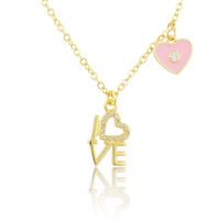Retro Heart Letter Combination Pendant Tag Copper Gold-plated Necklace main image 6