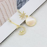 Korean Inlaid Zirconium Earrings Simple Star Moon Copper Earrings main image 4