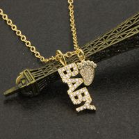 European And American Ins Cross-border Diamond Letters Feet Combination Necklace Direct Supply Spot Copper-plated Gold Baby Feet Pendant main image 4