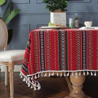 Bohemian Yarn-dyed Jacquard Red Sliver Tassel Tablecloth Home Coffee Table Cover Towel main image 3