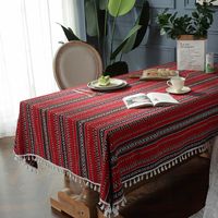 Bohemian Yarn-dyed Jacquard Red Sliver Tassel Tablecloth Home Coffee Table Cover Towel main image 4