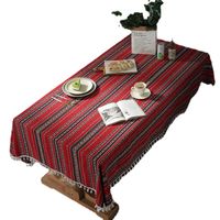 Bohemian Yarn-dyed Jacquard Red Sliver Tassel Tablecloth Home Coffee Table Cover Towel main image 6