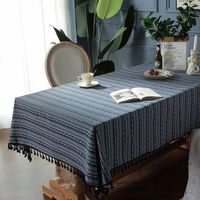 Bohemian Ethnic Style Yarn-dyed Jacquard Blue Geometric Tassel Tablecloth Home Coffee Table Cover Cloth Tablecloth main image 5