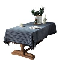 Bohemian Ethnic Style Yarn-dyed Jacquard Blue Geometric Tassel Tablecloth Home Coffee Table Cover Cloth Tablecloth main image 6