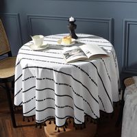 Flying Cat Cross-border  Bohemian Printed Striped Black Tassel Tablecloth Round Household Coffee Table Table Cloth main image 1