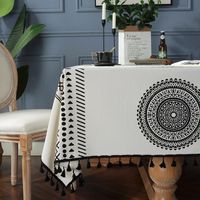 Bohemian Mandala Print Black Tassel Rectangular Home Coffee Table Table Cloth main image 3