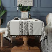 Bohemian Crown Geometric Black Tassel Rectangular Table Cloth Western Table Coffee Table Cover Cloth main image 1