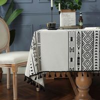Bohemian Crown Geometric Black Tassel Rectangular Table Cloth Western Table Coffee Table Cover Cloth main image 3
