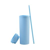Cross-border  Spot Skinny Double-layer Plastic Cup Frosted Rubber Paint Cup 16oz Straight Straw Cup main image 5