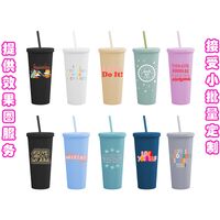 Double-layer Plastic Straw Cup With Lid 24oz Large-capacity Plastic Frosted Ready-to-hand Water Cup main image 5