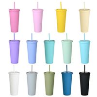 Double-layer Plastic Straw Cup 24oz Large-capacity Cone Water Cup Frosted Cup main image 6