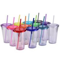 Double-layer Plastic Straw Cup With Lid 16oz Straight Cup Water Cup main image 1
