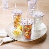 Double-layer Plastic Straw Cup With Lid 16oz Straight Cup Water Cup main image 3
