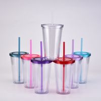 Double-layer Plastic Straw Cup With Lid 16oz Straight Cup Water Cup main image 4