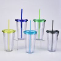 Vaso De Plástico Con Pajita De Doble Capa Con Tapa Vaso Recto De Agua De 16oz main image 5