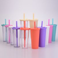 Double-layer Plastic Big Hole Straw Cup With Milk Tea Cup Water Cup main image 1