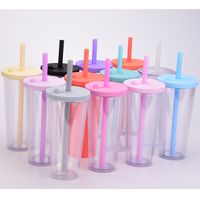 Double-layer Plastic Big Hole Straw Cup With Milk Tea Cup Water Cup main image 4