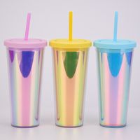 Factory Direct Supply Thickened Tumbler Double Plastic Straw Cup Large Capacity Outdoor Magic Color Drink Cup Customizable main image 3