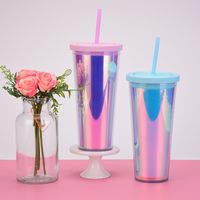 Factory Direct Supply Thickened Tumbler Double Plastic Straw Cup Large Capacity Outdoor Magic Color Drink Cup Customizable main image 4