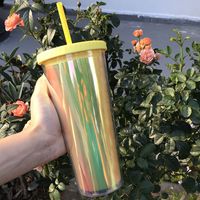 Factory Direct Supply Thickened Tumbler Double Plastic Straw Cup Large Capacity Outdoor Magic Color Drink Cup Customizable main image 5