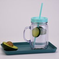 European And American Solid Color Plastic Coctail Glass With Handle Wholesale Double Layer Plastic Mason Bottle Daily Tumbler With Straw main image 4