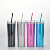 New Products In Stock Skinny Straight Body Double Plastic Straw Cup 450ml Adjustable Water Cup Magic Color Laser Drink Cup main image 3