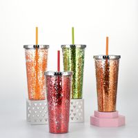 2021 New Plastic Straw Cup Glitter Water Cup Wholesale Cold Drink Cup main image 3