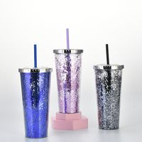 2021 New Plastic Straw Cup Glitter Water Cup Wholesale Cold Drink Cup main image 4