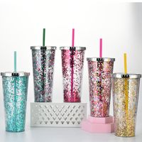 2021 New Plastic Straw Cup Glitter Water Cup Wholesale Cold Drink Cup main image 5