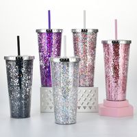2021 New Plastic Straw Cup Glitter Water Cup Wholesale Cold Drink Cup main image 6