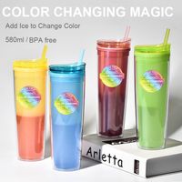 Factory Wholesale Double-layer Plastic Cup Gift Cup Creative Temperature Gradient Color Drink Straw Discoloration Cup Can Be Set main image 3