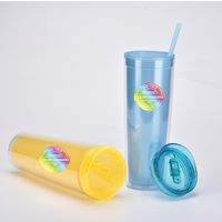 Factory Wholesale Double-layer Plastic Cup Gift Cup Creative Temperature Gradient Color Drink Straw Discoloration Cup Can Be Set main image 5