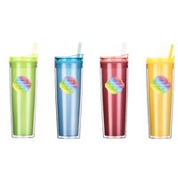 Factory Wholesale Double-layer Plastic Cup Gift Cup Creative Temperature Gradient Color Drink Straw Discoloration Cup Can Be Set main image 6