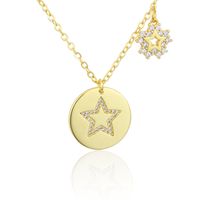 Korean Glossy Round Brand Inlaid Zirconium Combination Copper Gold-plated Five-pointed Star Necklace sku image 1
