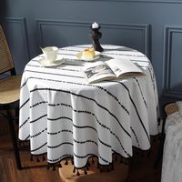 Flying Cat Cross-border  Bohemian Printed Striped Black Tassel Tablecloth Round Household Coffee Table Table Cloth sku image 1