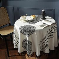 Bohemian Mandala Print Black Tassel Round Table Cloth Coffee Table Cloth sku image 2