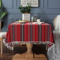 Bohemian Yarn-dyed Jacquard Red Sliver Tassel Tablecloth Home Coffee Table Cover Towel sku image 2