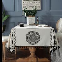 Bohemian Mandala Print Black Tassel Rectangular Home Coffee Table Table Cloth sku image 1